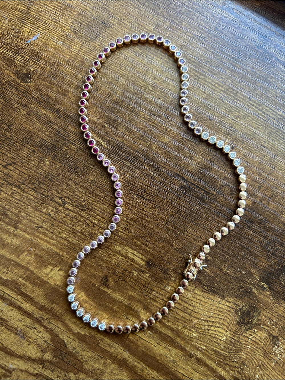 Lili Claspe Ruby and Gold Tone Tennis Necklace - Women Jewelry